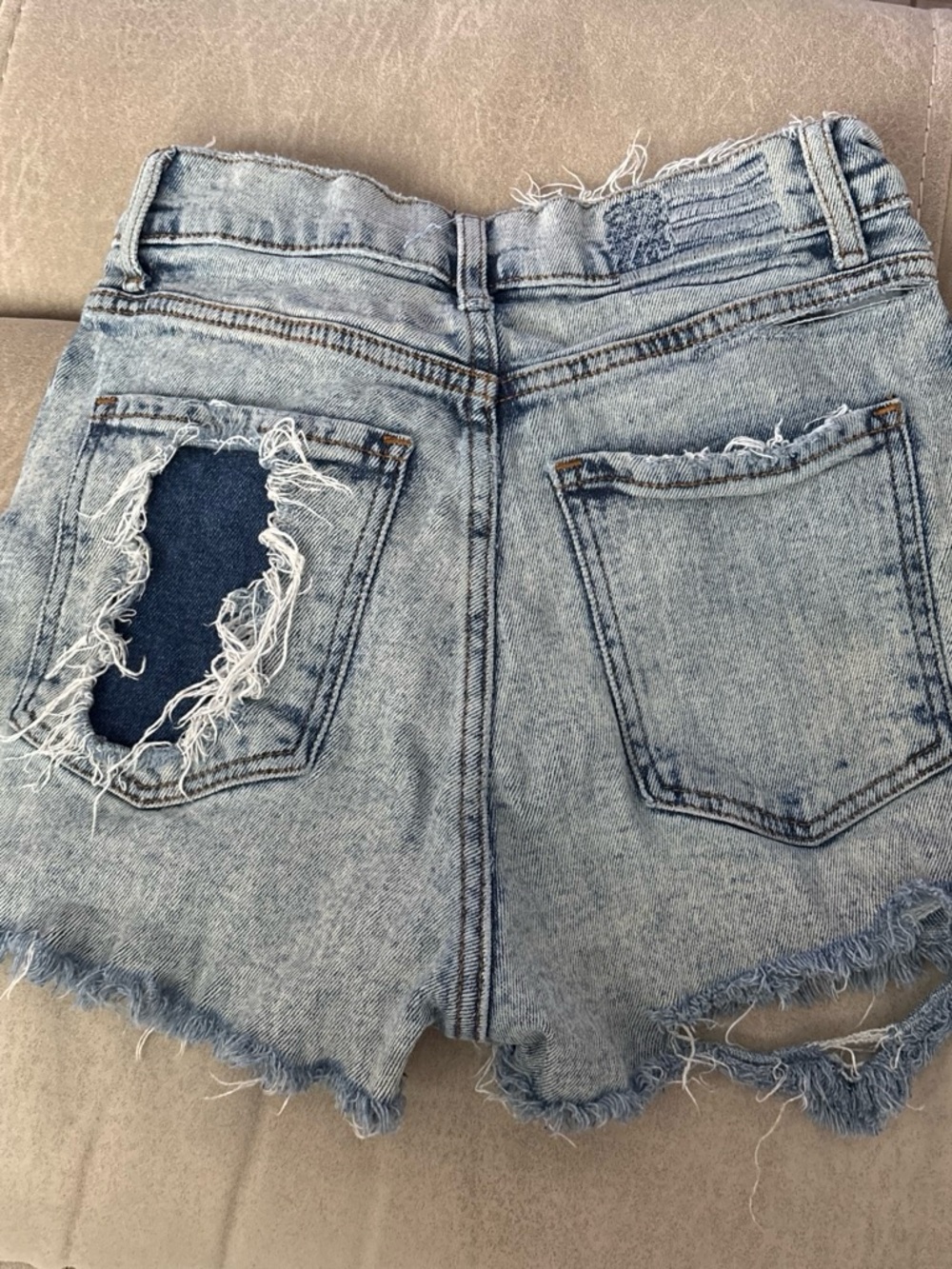 REVICE Light Blue Distressed High-Rise Jean Shorts